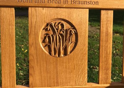 Oak Bench with Hand carved oak panel + dedication